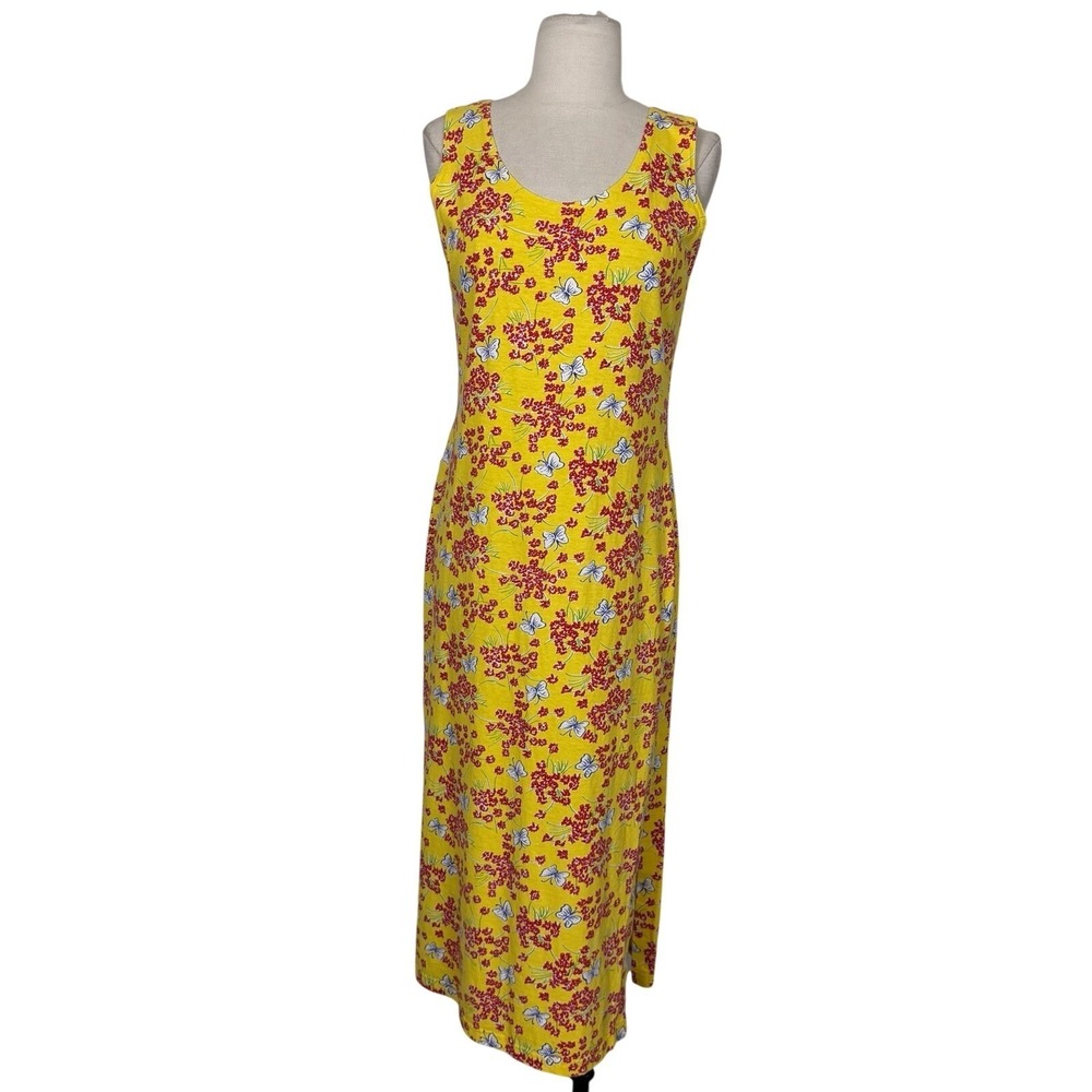 Vtg 1990's Lilly Pulitzer Floral Butterfly Maxi Dress Sz M Yellow Resort Preppy